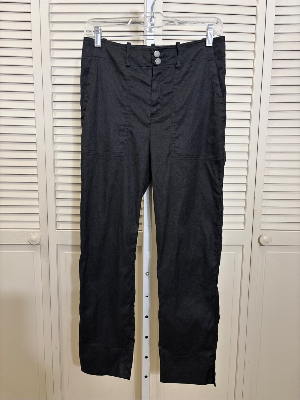 Peruvian Connection Black Straight-Leg Stretch Linen & Cotton Pants Size 4